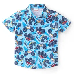 Babyhug 100% Cotton Knit Half Sleeves Shirt With Monster Truck - Blue-picture-35