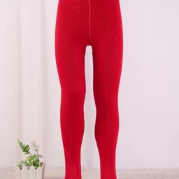 Cute Walk by Babyhug Cotton Blend Knit Anti Bacterial Solid Colour Footed Tights- Red image 1