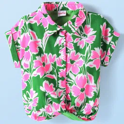 Babyhug Rayon Woven Half Sleeves Collared Floral Printed Shirt Style Top - Pink & Green-picture-24