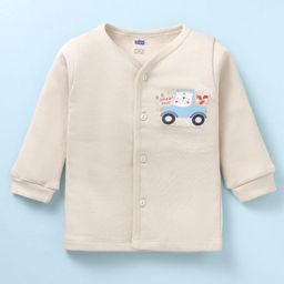 Simply Fleece Knit Full Sleeves Front Open Jhabla With Vehicle Print - Beige-picture-46