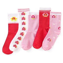 Honeyhap PremiumCotton Bamboo Spandex Knit Ankle Length Socks with Floral Design Pack of 5 - Red Pink & White-picture-35