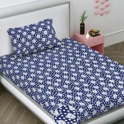 FABINALIV Navy Blue Cartoon Print Woollen Single Bedsheet with Pillow Cover-picture-25