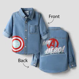 Babyoye Marvel Cotton Denim Full Sleeves Shirt with Front & Back Avengers Graphics - Blue-picture-11
