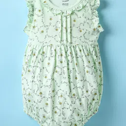 CUCUMBER Sinker Knit Frill Sleeves Onesie With Honeybee & Floral Print - Light Green-picture-11