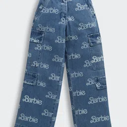 Barbie by Tiny Girl 100% Cotton Denim Brand Name Printed Jeans - Light Blue-image-7
