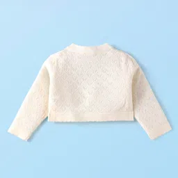 Babyhug Knitted Full Sleeves Solid Colour Shrug - Off White image 2