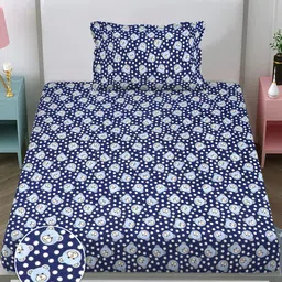 FABINALIV Navy Blue Cartoon Print Woollen Single Bedsheet with Pillow Cover image 2