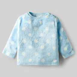 Babyhug Woven Full Sleeves Co-ords Winter Wear Fur Sweatshirt & Lounge Pant Set with Polka Dot Print - Light Blue image 2