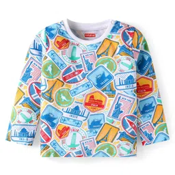 Babyhug Single Jersey Knit Full Sleeves Voyage Print T-Shirt & Jeans Set - Blue image 3