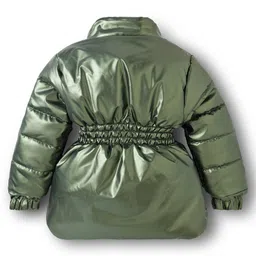Babyhug Woven Full Sleeves Padded Hooded Jacket with Sequin Star Design - Olive Green image 3