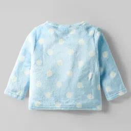 Babyhug Woven Full Sleeves Co-ords Winter Wear Fur Sweatshirt & Lounge Pant Set with Polka Dot Print - Light Blue image 3