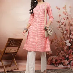 Anouk Rustic Striped Round Neck Pure Cotton A-Line Kurta With Trousers image 5