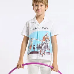 US Polo Assn Cotton Knit Half Sleeves Shirt With Polo Print - White image 5