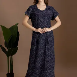 NIGHTSPREE Abstract Printed Round Neck Maxi Nightdress-picture-28