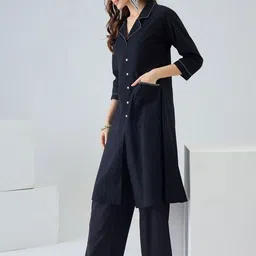 Indo Era Notched Lapel Collar A-Line Top With Palazzos Co-Ords image 5