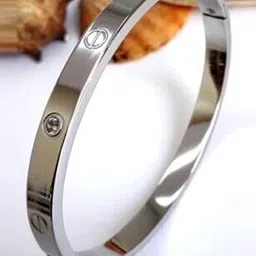 Balaji Supply Unisex Stainless Steel Silver Plated AD Studded Bangle Style Bracelet-picture-36