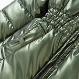 Babyhug Woven Full Sleeves Padded Hooded Jacket with Sequin Star Design - Olive Green image 5