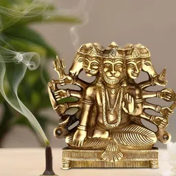 PLUS POINT Yellow & Brown Textured Panch Mukh Hanuman Showpiece-picture-11