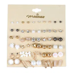 DIVASTRI Set Of 30 Gold-Plated Stones Studded & Pearls Beaded Contemporary Shaped Studs-picture-20