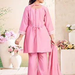 BAESD Girls Woven Design Silk A-Line Kurta with Trousers & Dupatta image 4