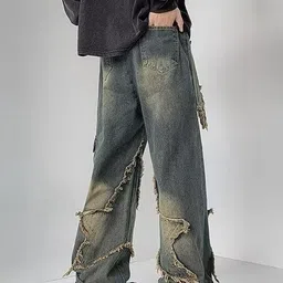 StyleCast Men Mid-Rise Distressed Wide Leg Cargo Jeans With Frayed Panels image 5