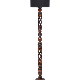 Devansh Black & Brown Cotton Wooden Floor Lamp With Shade image 2