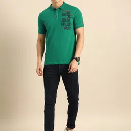 Being Human Clothing Men Green Brand Logo Printed Polo Collar T-shirt image 2