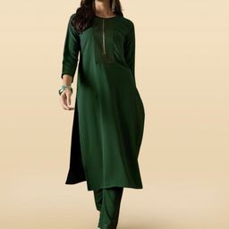 Anouk Rustic Geometric Yoke Design Round Neck Sequinned Straight Kurta With Trousers-picture-36