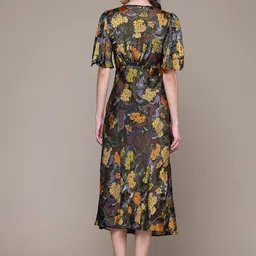 Label Ritu Kumar Floral Printed Flared Sleeve Satin Empire Midi Dress image 3