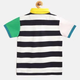Cherry Crumble Boys Navy Blue & White Striped Polo Collar T-shirt image 2