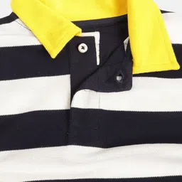Cherry Crumble Boys Navy Blue & White Striped Polo Collar T-shirt image 3