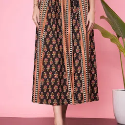 ETC Women Printed Pure Cotton Flared Midi Skirt-picture-29