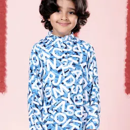 KiddoPanti Boys Typographic Printed Mandarin Collar Kurta-picture-37