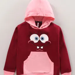 Earth Conscious Fleece Full Sleeves Spongebob Squarepants Printed Hooded Sweatshirt - Pink Maroon-image-88
