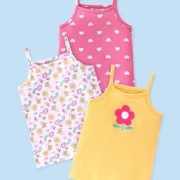 Babyhug 100% Cotton Single Jersey Knit Sleeveless Slips Heart Print Pack Of 3 - Multicolor-image-74