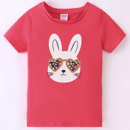 Simply Sinker Cotton Knit Half Sleeves Kitten Printed T-Shirt -Red-picture-18