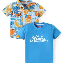 Babyhug Cotton Woven Half Sleeves   Shirt With T-Shirt Fruit & Text Print - Multicolour-picture-39