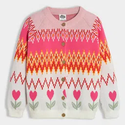 Mi Arcus 100% Cotton Full Sleeves Knitted Floral Embroidered Cardigan - Pink-picture-23