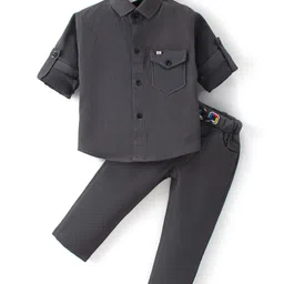 Rikidoos Full Sleeves Solid Ribbed Shirt With Coordinating Pant Set - Dark Grey-picture-22