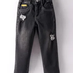 Olio Kids Denim Full Length Solid Distress Jeans - Black-picture-15