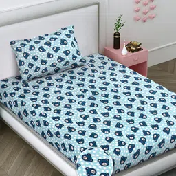 FABINALIV Sky Blue Cartoon Print Woollen Single Bedsheet with Pillow Cover-picture-17