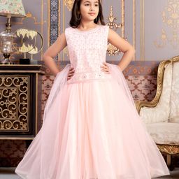 Aarika Net Sleeveless Mirror Work Embelished & Embroidered Lehenga Choli With Dupatta - Peach-picture-22