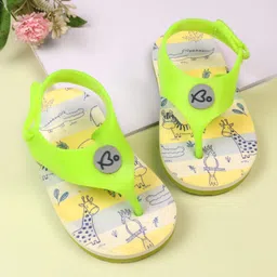 Babyoye Velcro Closure Flip Flops With Animal & Bird Print - Green-picture-12