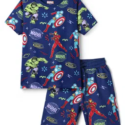 Pine Kids Marvel Single Jersey Knit Half Sleeves Co-ords Shorts Night Suit With Avengers Print - Navy Blue-picture-24