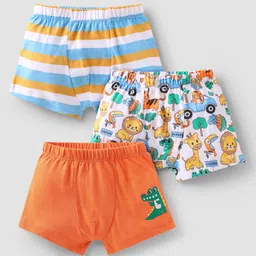 Babyhug 100% Cotton Single jersey Knit Antibacterial Trunk with Animal & Stripe Print Pack of 3 - Orange White & Light Blue-picture-19