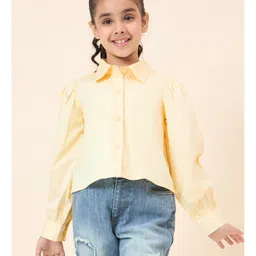StyloBug Cotton Full Puffed Sleeves Solid Shirt Style Top - Yellow-picture-23