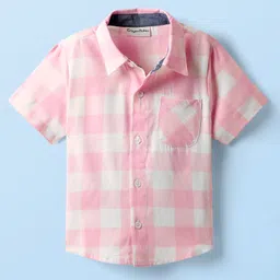 CrayonFlakes Rayon Woven Half Sleeves Checked Shirt - Off White & Pink-image-47