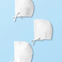 Babyhug 100% Cotton Woven Solid Color Bonnet Cap Pack of 3 White - Diameter 15 cm-image-74