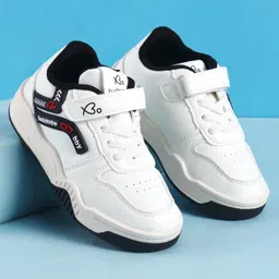 Babyoye Casual Shoes with Velcro Closure Lace Detailing & Brand Name & Logo Print - White & Black-picture-20