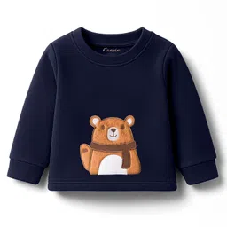 Kanvin Fleece Knit Full Sleeves Antipilling Winter Night Suit with Bear Patch Embroidery - Navy Blue image 2